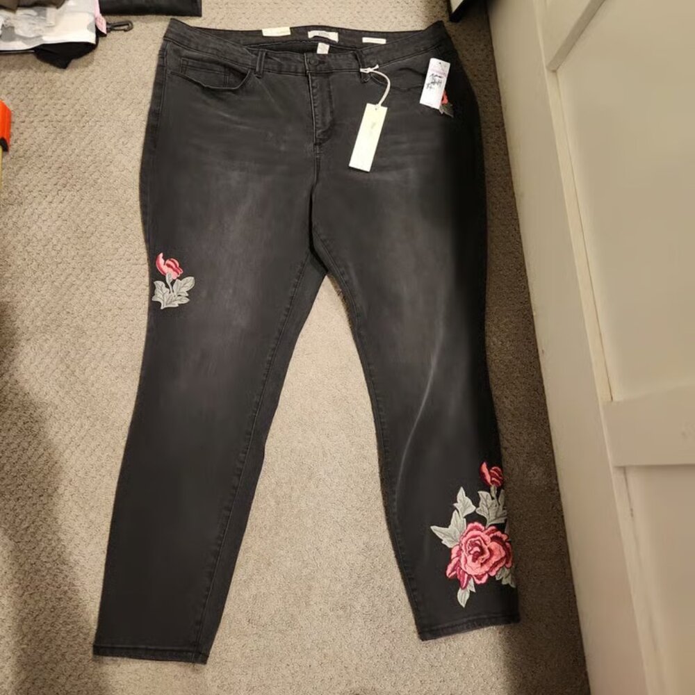 NEW $99 Vintage America Boho Skinny Plus size embroidered jeans. Sz 22W